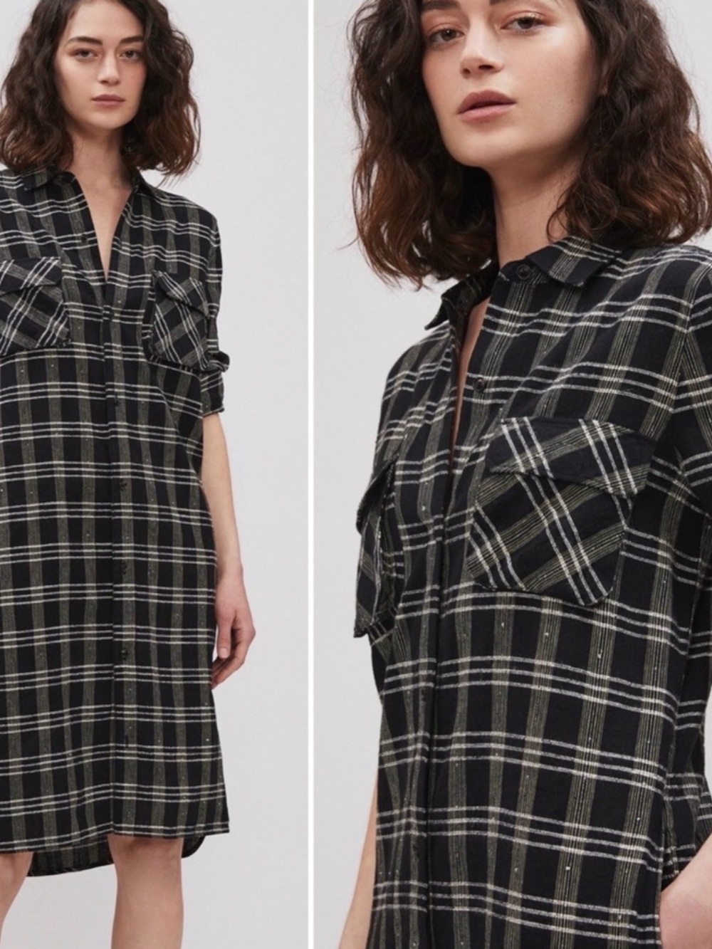 NWT Billy Reid Fisherman Black Plaid Linen Blend Dress Size M